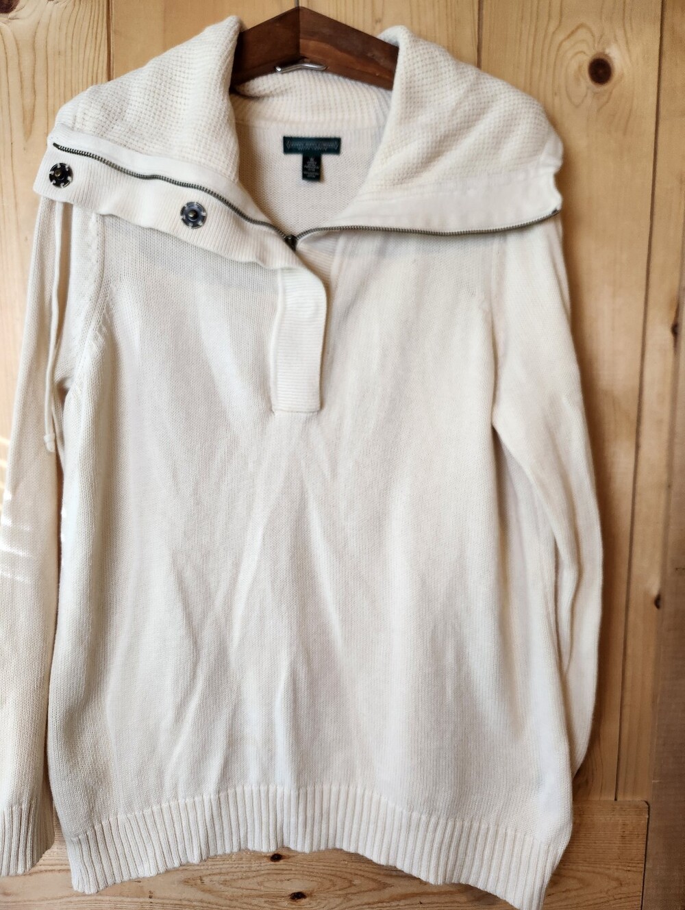 Ralph Lauren Laurens Jeans Co Ivory Cotton 1/4 Zip/Snap Shawl Collar Sweater
